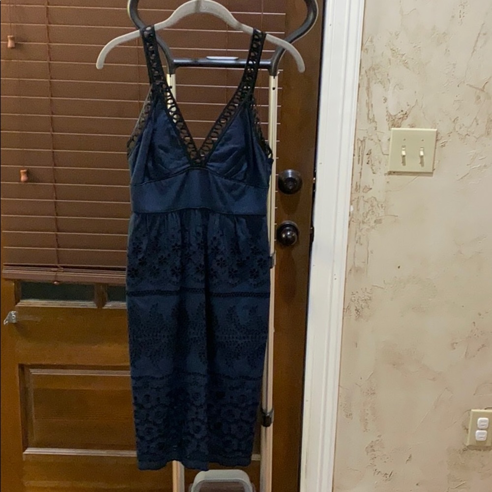 Navy blue eyelet knee length dress